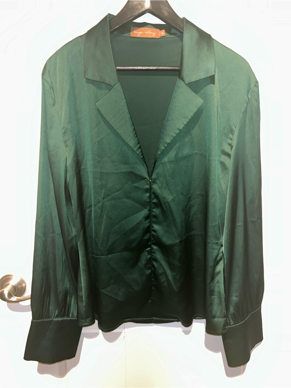 Silky Forest Green Button-Front Women's top